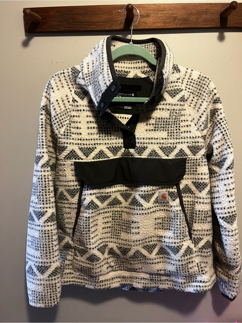 Carhartt Cream & Black Geometric Snap Pullover Fleece